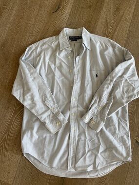 Ralph Lauren White and Light Blue Pinstripe Button-Down Shirt